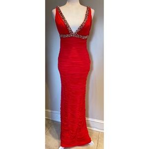Windsor Store Red Evening Gown with Beading